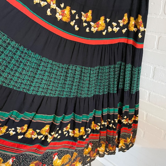 Vintage Carole Little Petites Novelty skirt Hen Chicken Black Kelly green 18 - Picture 10 of 15